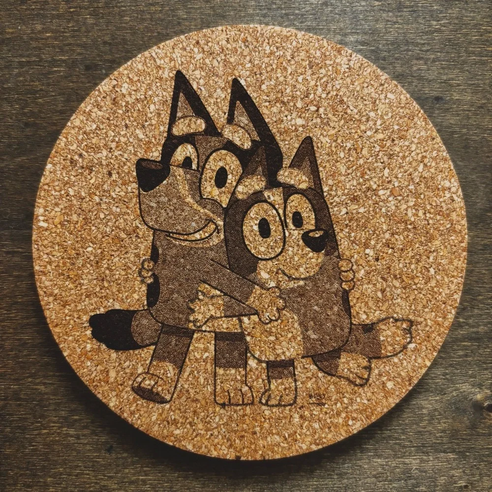Bluey and Bingo Laser Engraved Cork Coaster